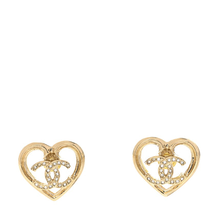 Chanel Metal Crystal CC Logo Heart Earrings Gold 1 of 4