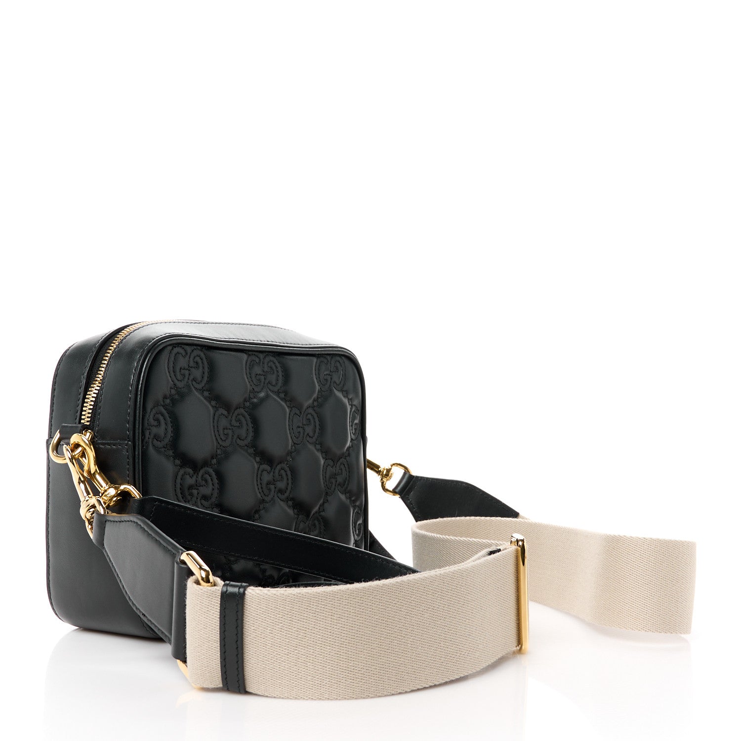 Gucci Calfskin GG Matelasse Shoulder Bag Black Natural 3 of 11