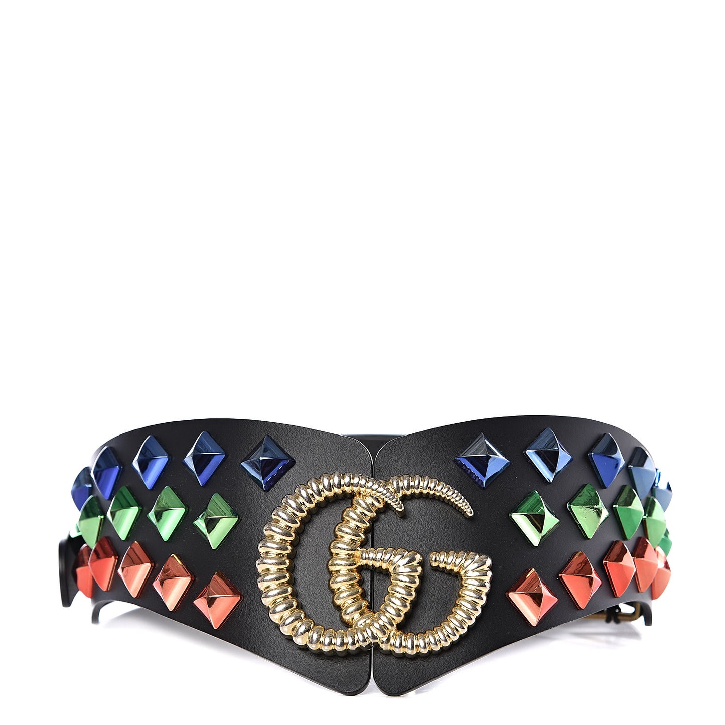 Calfskin Studded Torchon GG Marmont Selleria Belt 90 36 Black Multicolor