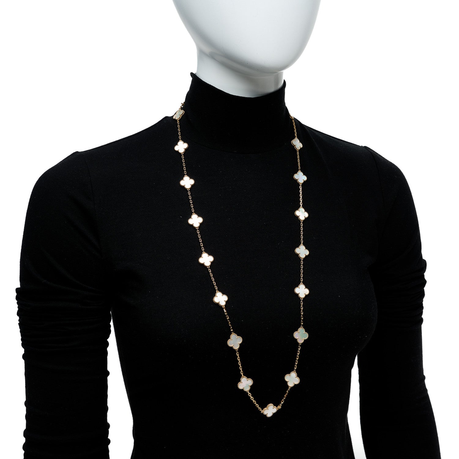 Van Cleef & Arpels 18K Yellow Gold Mother of Pearl 20 Motifs Vintage Alhambra Necklace 2 of 7