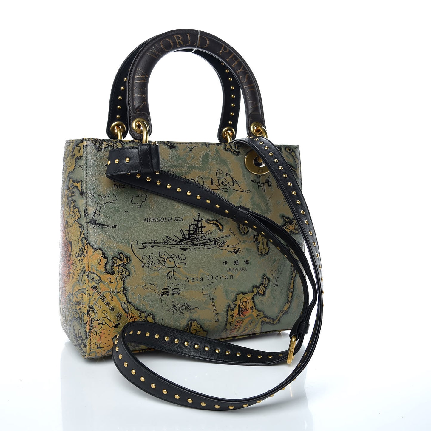 Calfskin New World Physical Print Studded Medium Lady Dior Multicolor