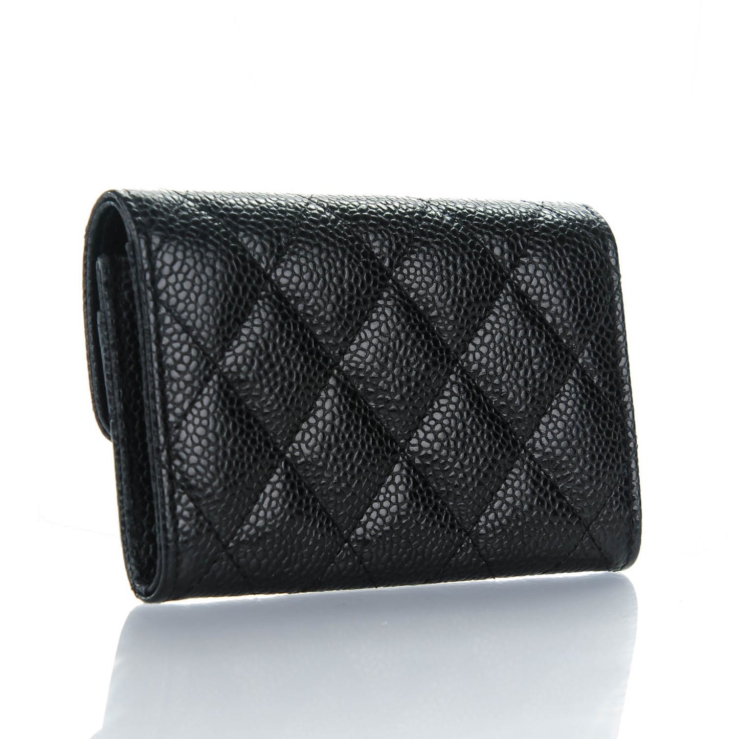 Caviar Quilted Flap Card Holder Black