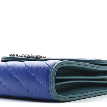 Gucci Azalea Calfskin Enamel Matelasse Diagonal Torchon GG Marmont Chain Wallet Imperial Blue Pavone 10 of 10