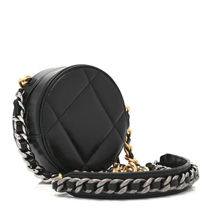 Chanel Shiny Goatskin Quilted Chanel 19 Round Clutch With Chain Black 3 of 10