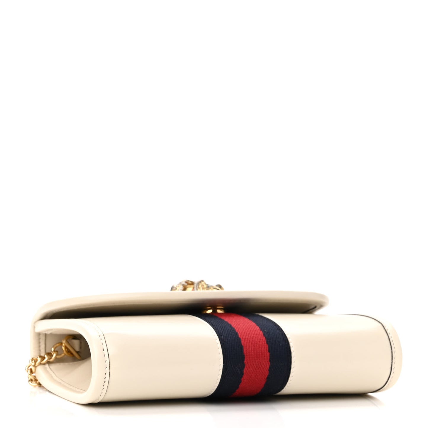 Textured Calfskin Web Mini Rajah Slim Flap Shoulder Bag Mystic White
