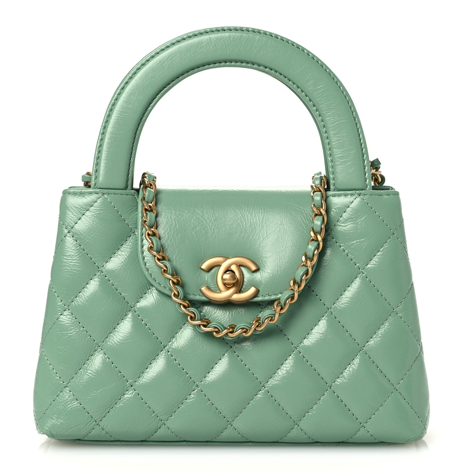 Chanel Shiny Aged Calfskin Quilted Nano Kelly Shopper Light Green 1 of 11