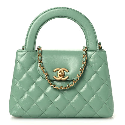 Chanel Shiny Aged Calfskin Quilted Nano Kelly Shopper Light Green 1 of 11