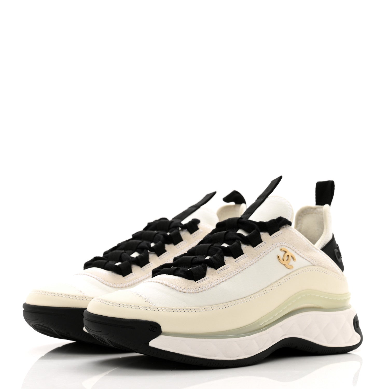 Chanel Fabric Suede Calfskin CC Sneakers 37 Ivory Black 3 of 9
