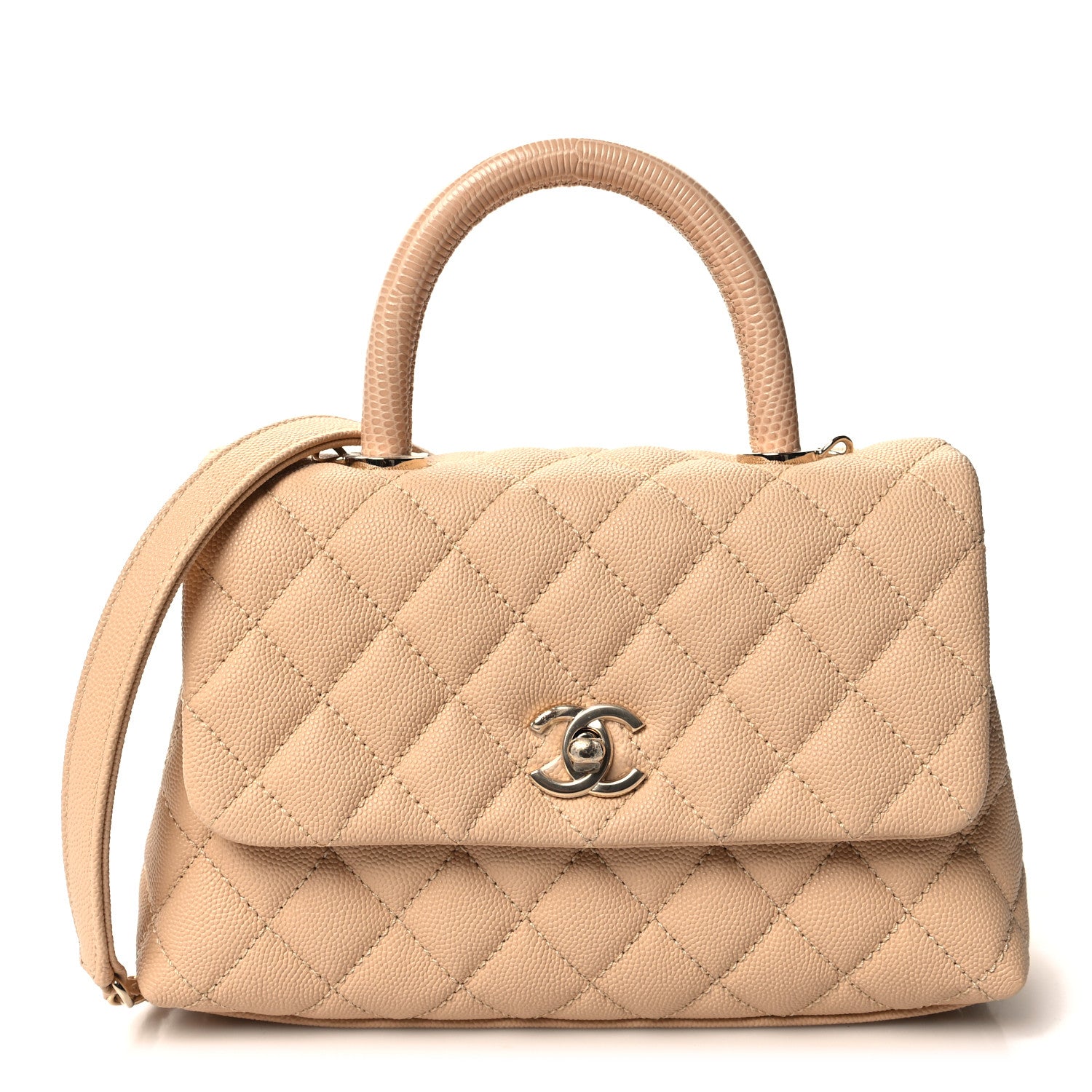 Chanel Caviar Lizard Embossed Quilted Mini Coco Handle Flap Beige 1 of 11