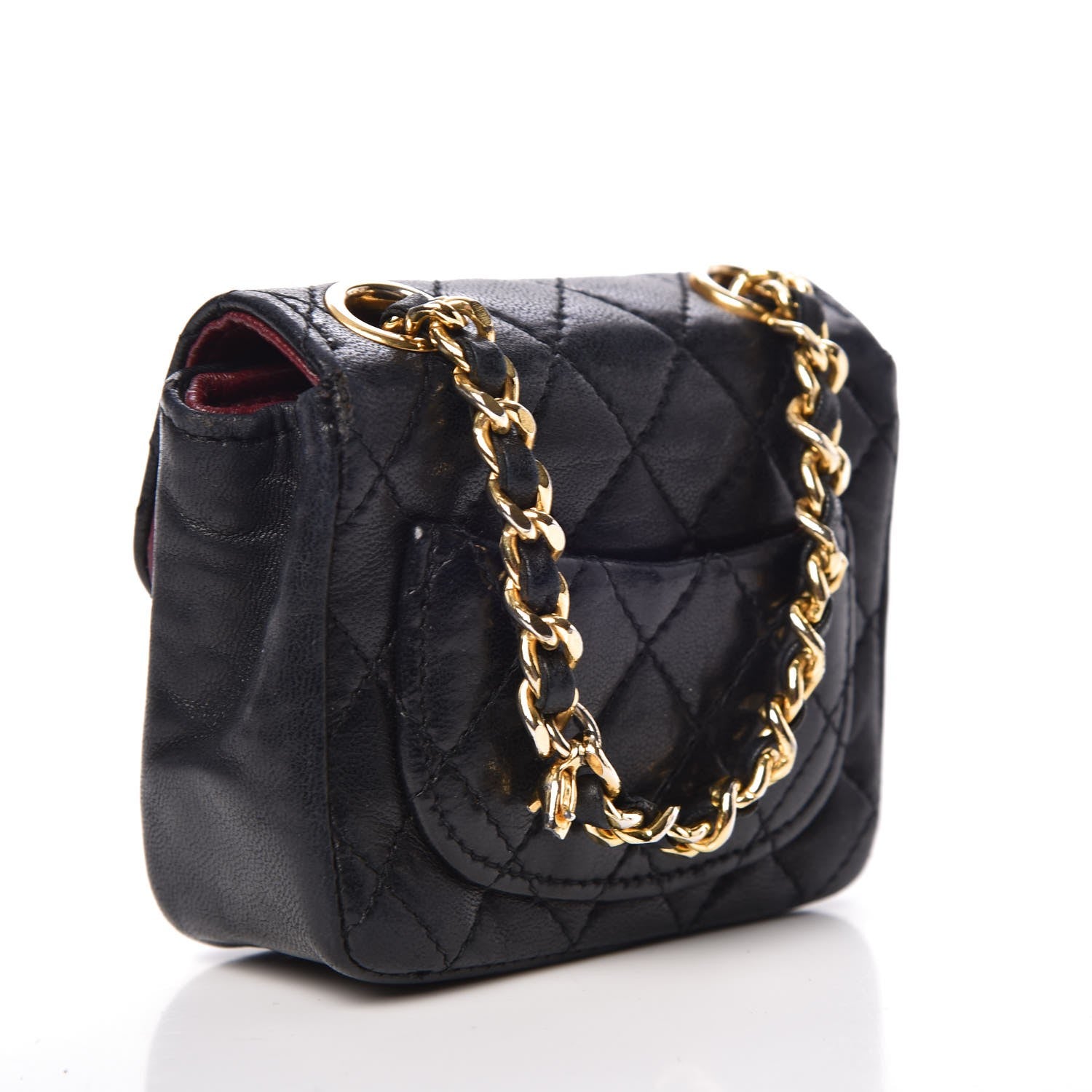 Chanel Calfskin Quilted Mini Pouch Bag Charm Keychain Black 3 of 12