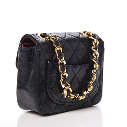 Chanel Calfskin Quilted Mini Pouch Bag Charm Keychain Black 3 of 12