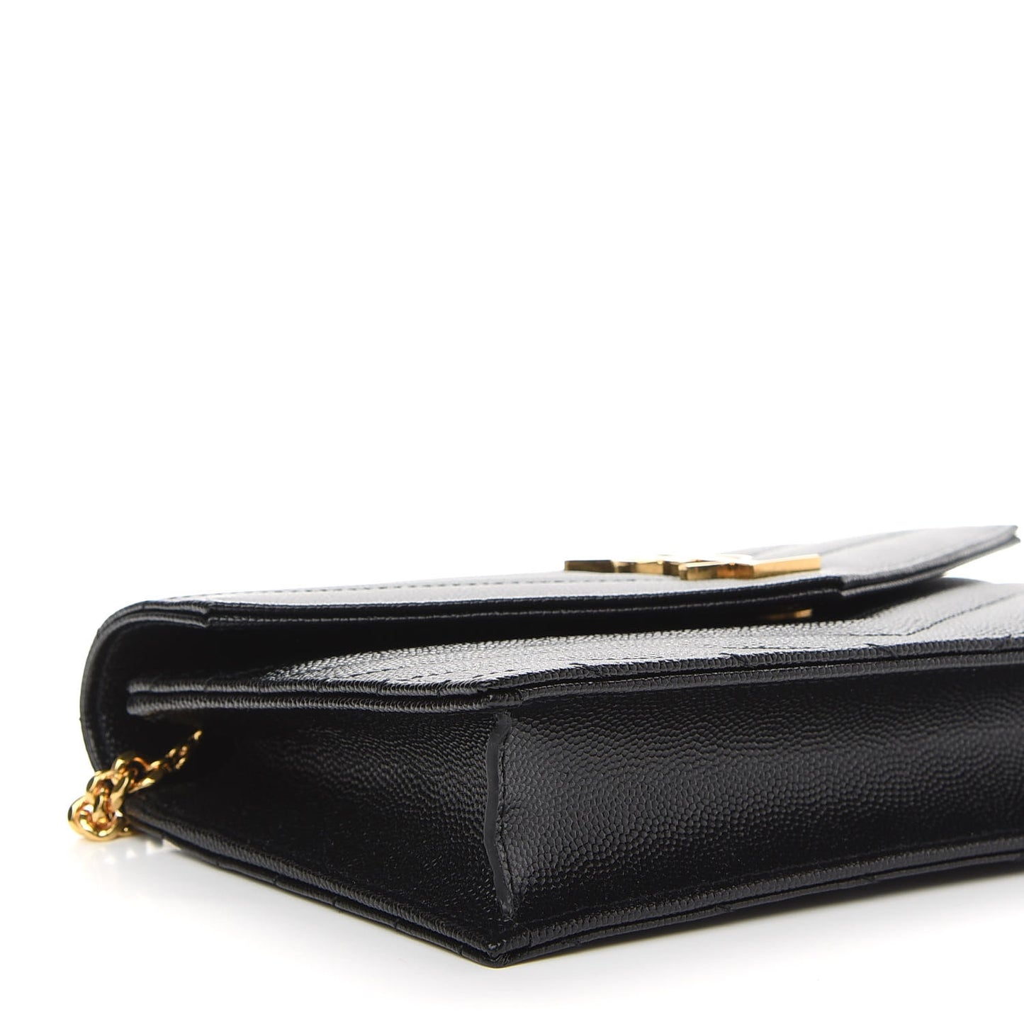 Grain De Poudre Matelasse Chevron Monogram Envelope Chain Wallet Black