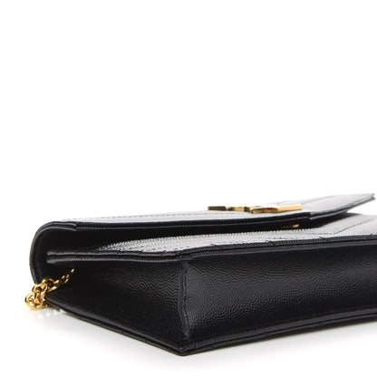 Saint Laurent Grain De Poudre Matelasse Chevron Monogram Envelope Chain Wallet Black 7 of 8