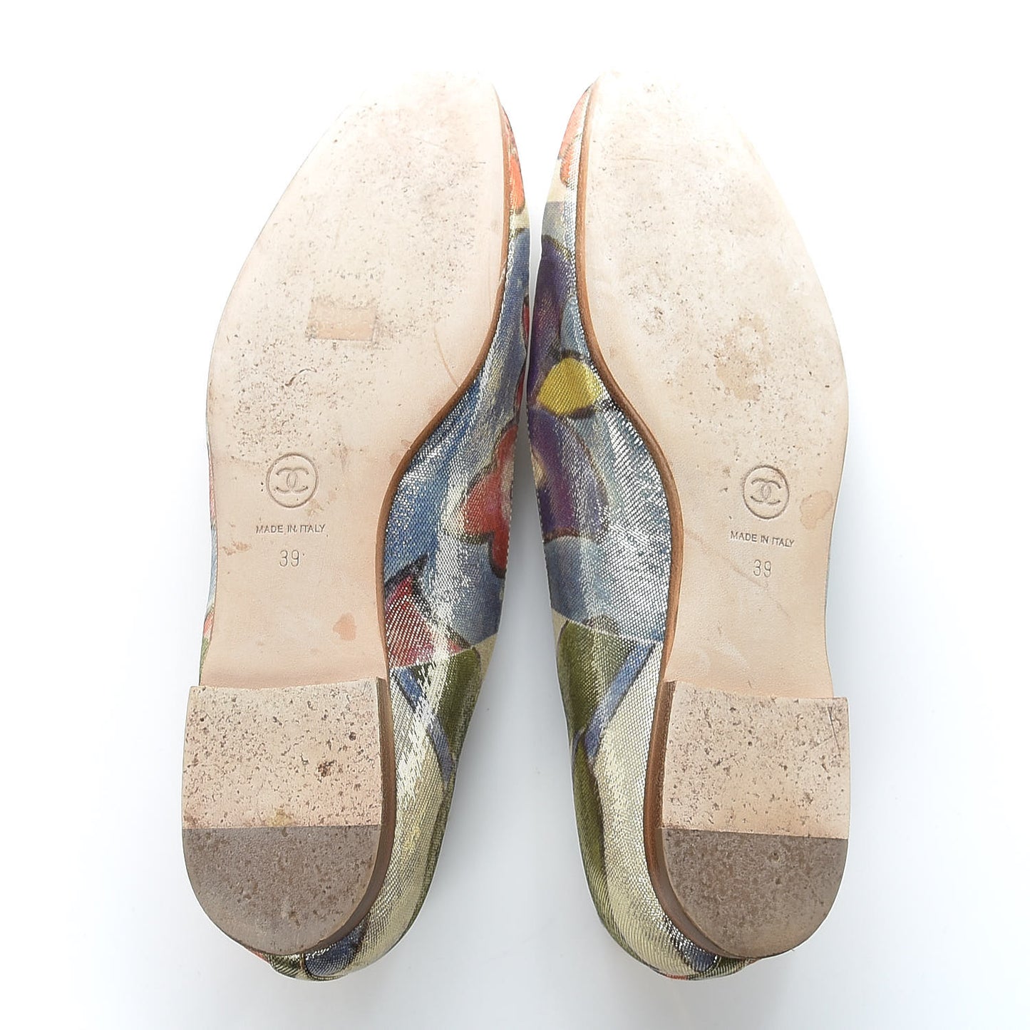 Crepe Calfskin Floral Printed Metallic Calfskin CC Mocassin Loafers 39 Multicolor