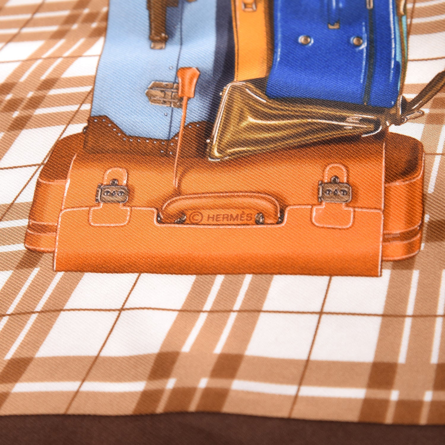 Hermes Silk H en Voyage Pocket Square Bleu Klein Marron Camel 3 of 5