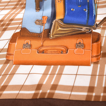 Hermes Silk H en Voyage Pocket Square Bleu Klein Marron Camel 3 of 5