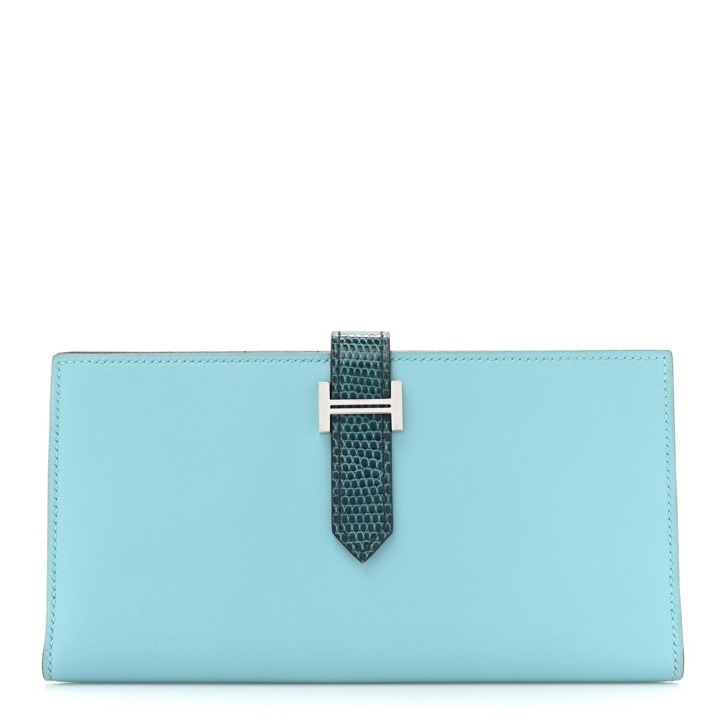 Tadelakt Lizard Bearn Gusset Wallet Bleu Atoll Bleu Petrole