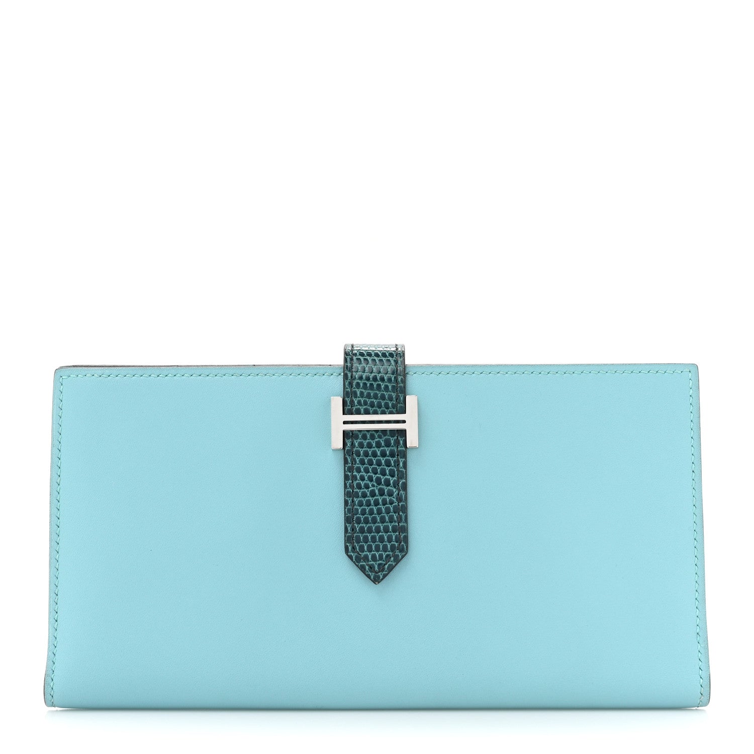 Hermes Tadelakt Lizard Bearn Gusset Wallet Bleu Atoll Bleu Petrole 1 of 11
