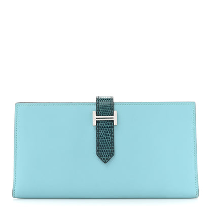 Hermes Tadelakt Lizard Bearn Gusset Wallet Bleu Atoll Bleu Petrole 1 of 11