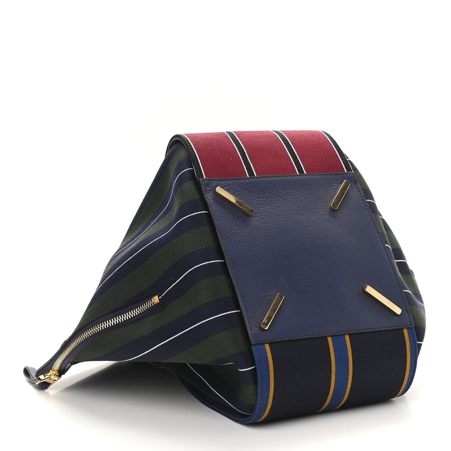 Canvas Calfskin Stripes Hammock Shoulder Bag Blue Red