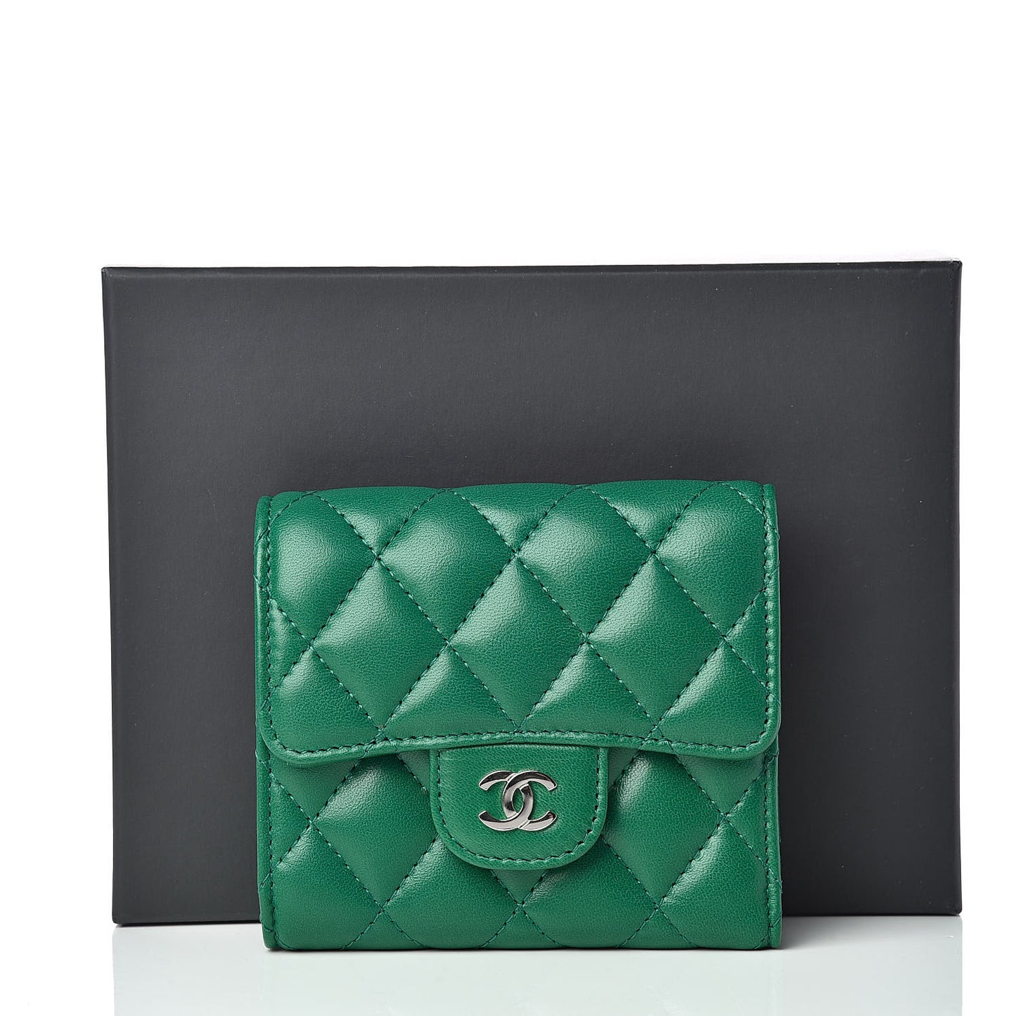 Lambskin Quilted Small Compact Wallet Green