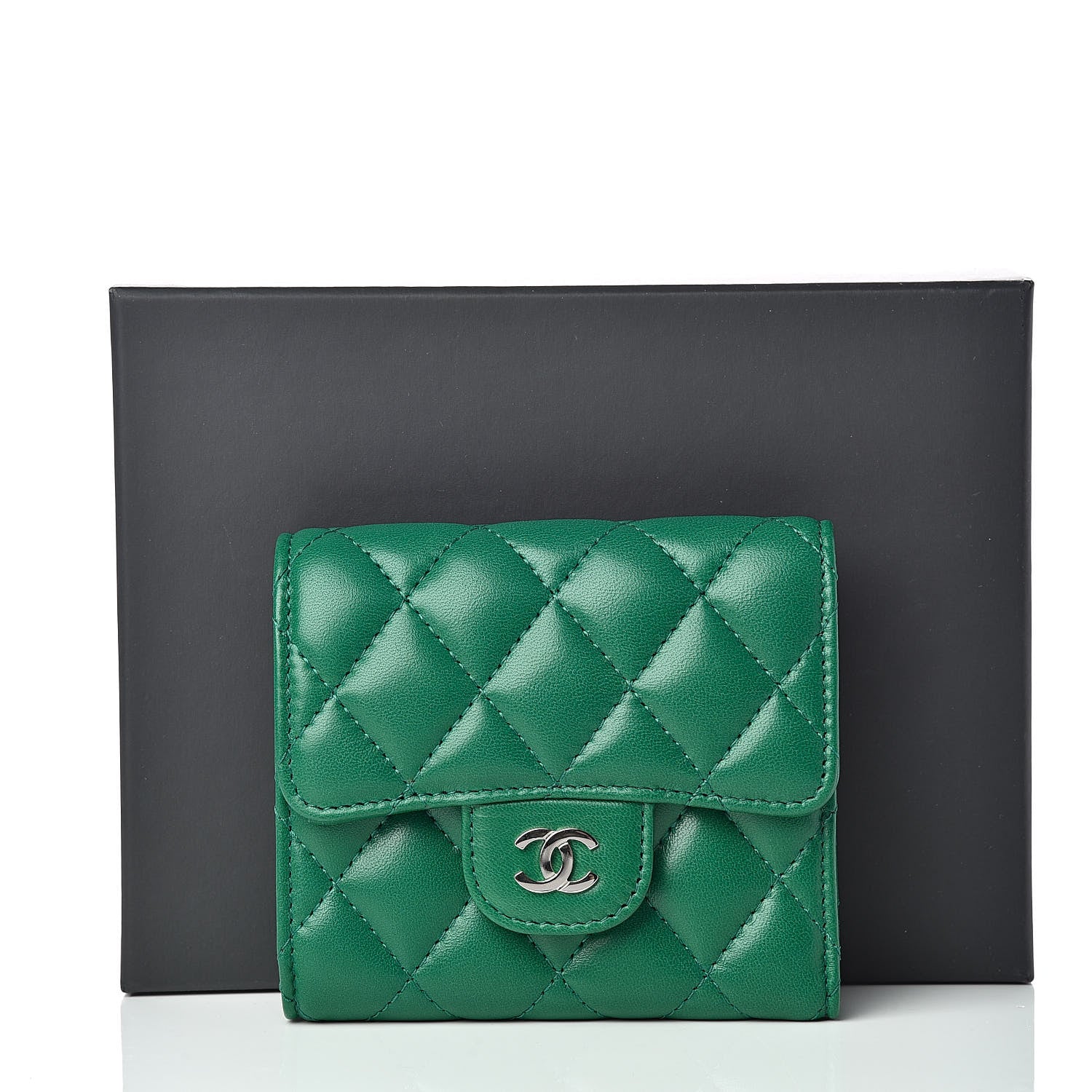 Chanel Lambskin Quilted Small Compact Wallet Green 10 of 10