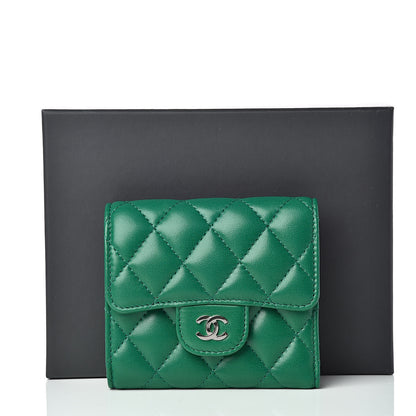 Chanel Lambskin Quilted Small Compact Wallet Green 10 of 10