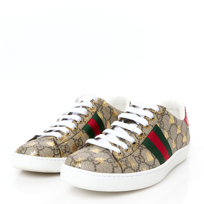Gucci GG Supreme Monogram Bees Ayers Web Womens Ace Sneakers 37 Beige Oro Green Red 4 of 11