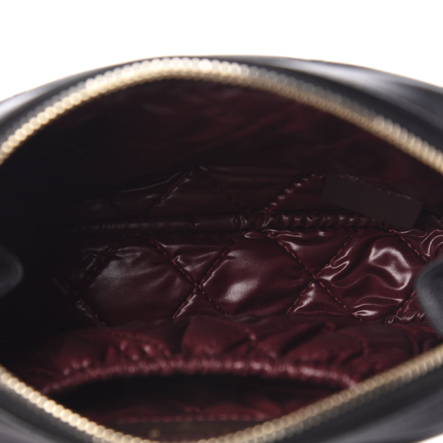 Grained Calfskin Quilted Small Curvy Pouch Cosmetic Case Black