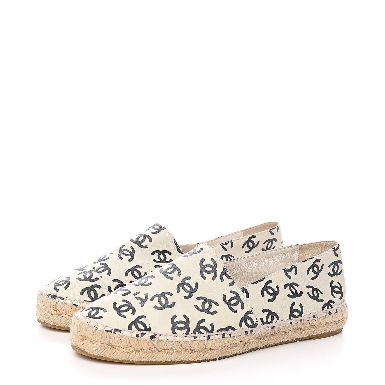 Chanel Lambskin Printed CC Espadrilles 39 White Black 3 of 10