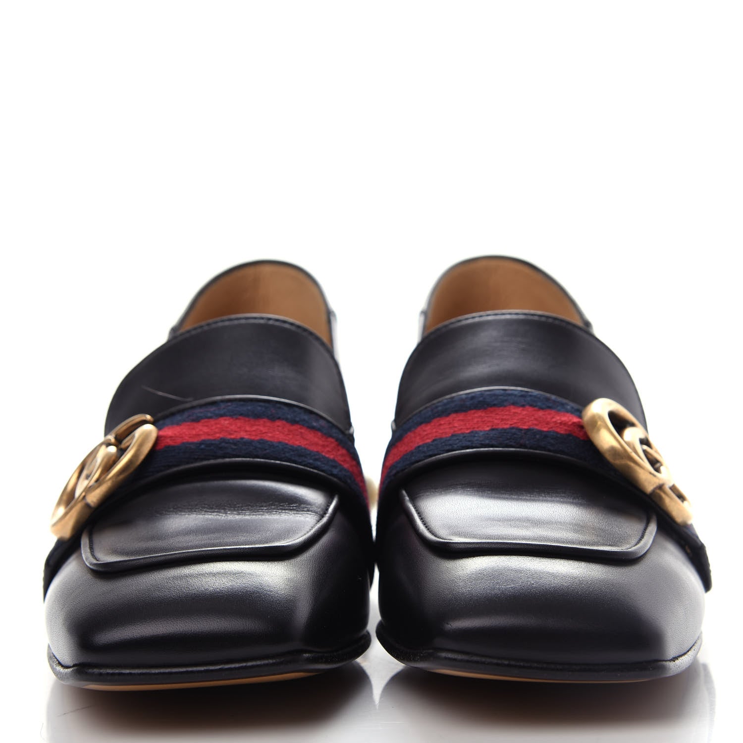 Gucci Betis Glamour Calfskin Web Pearl Embellished Peyton 35mm Loafer Pumps 36 Black 2 of 11