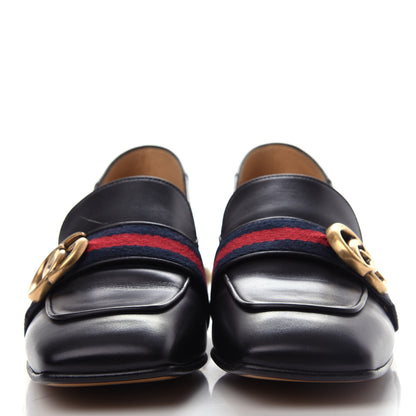Gucci Betis Glamour Calfskin Web Pearl Embellished Peyton 35mm Loafer Pumps 36 Black 2 of 11