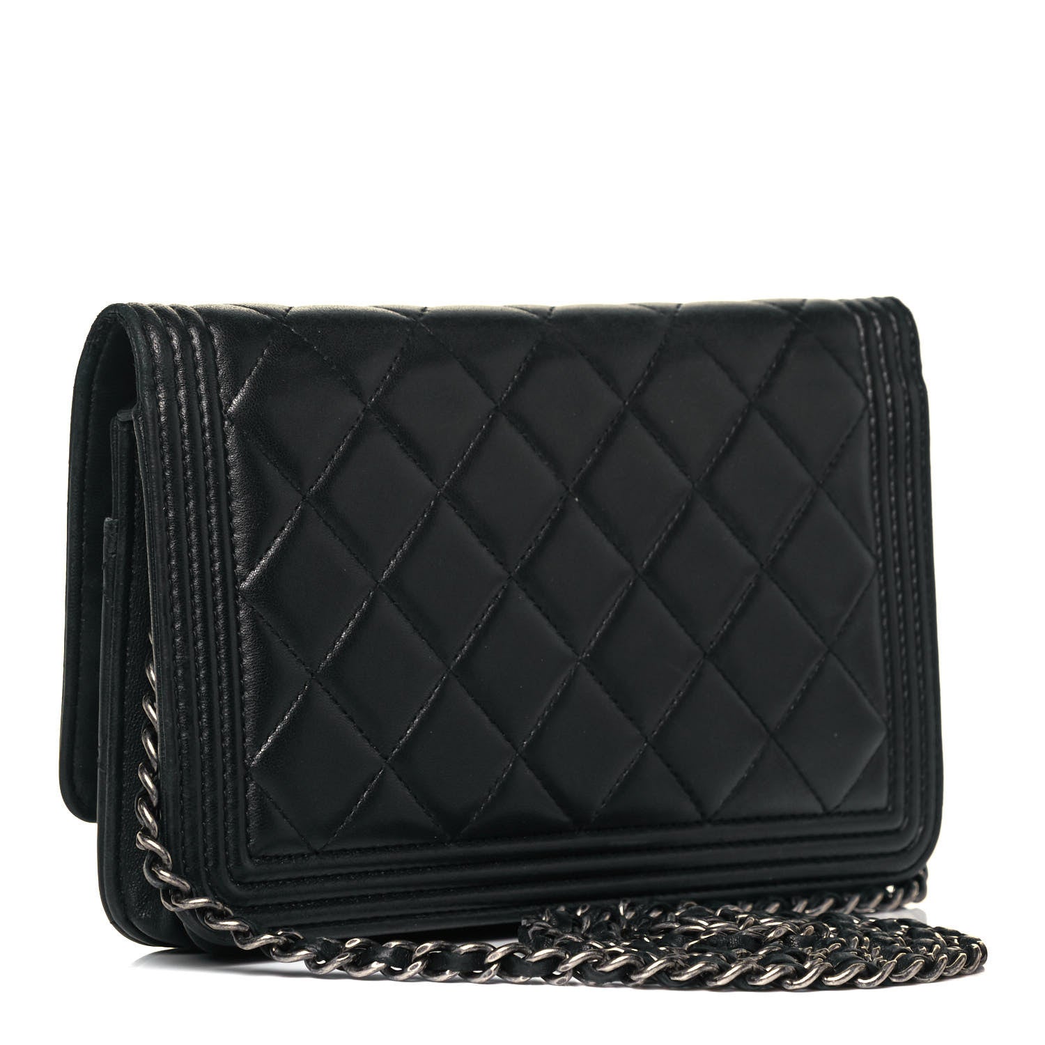 Chanel Lambskin Quilted Boy Wallet On Chain WOC Black 3 of 9