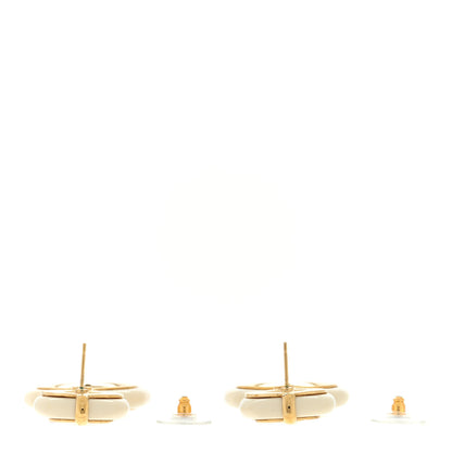 Chanel Metal Resin CC Round Drop Earrings Gold White 3 of 4