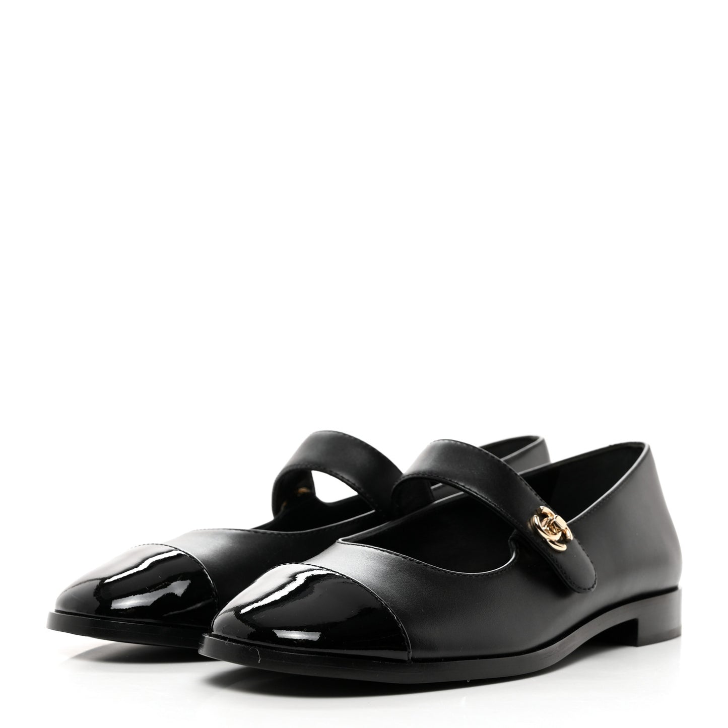Calfskin Patent Mary Janes Flats 37.5 Black