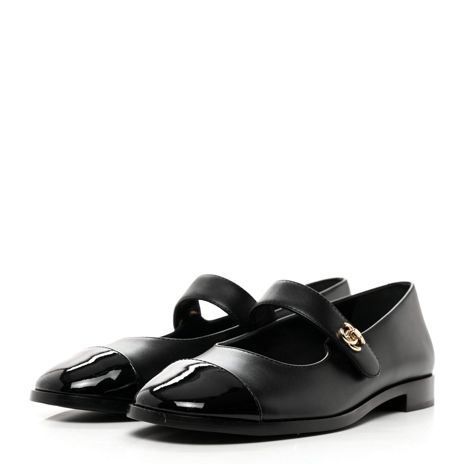 Chanel Calfskin Patent Mary Janes Flats 37.5 Black 3 of 8