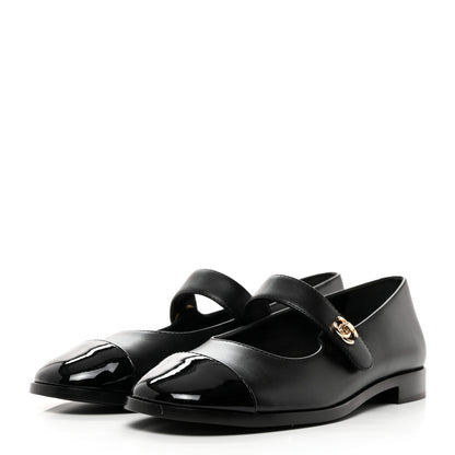 Chanel Calfskin Patent Mary Janes Flats 37.5 Black 3 of 8