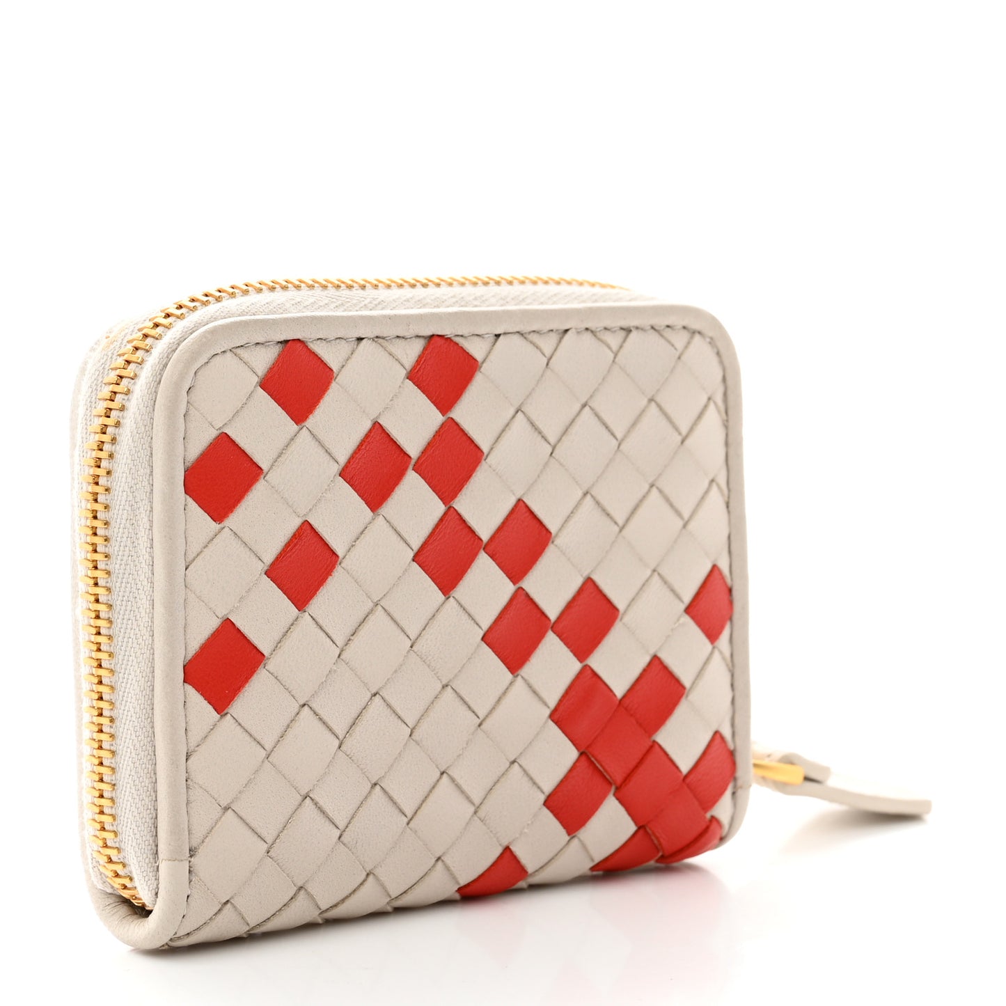 Nappa Intrecciato Zip Around Coin Purse White Orange