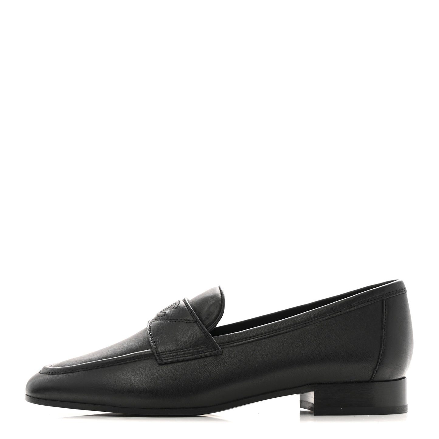 Calfskin Womens Stitched CC Loafers 37 Black