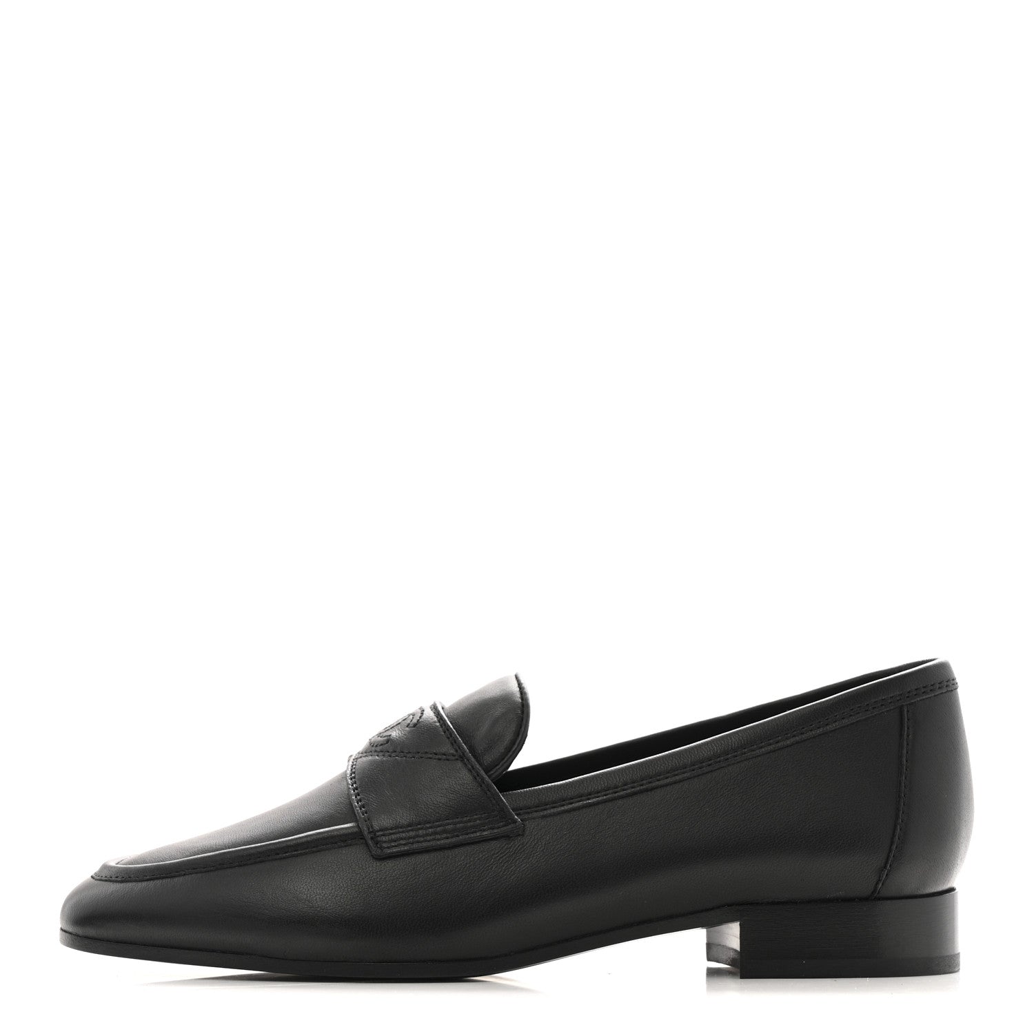 Chanel Calfskin Womens Stitched CC Loafers 37 Black 1 of 11