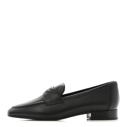 Chanel Calfskin Womens Stitched CC Loafers 37 Black 1 of 11
