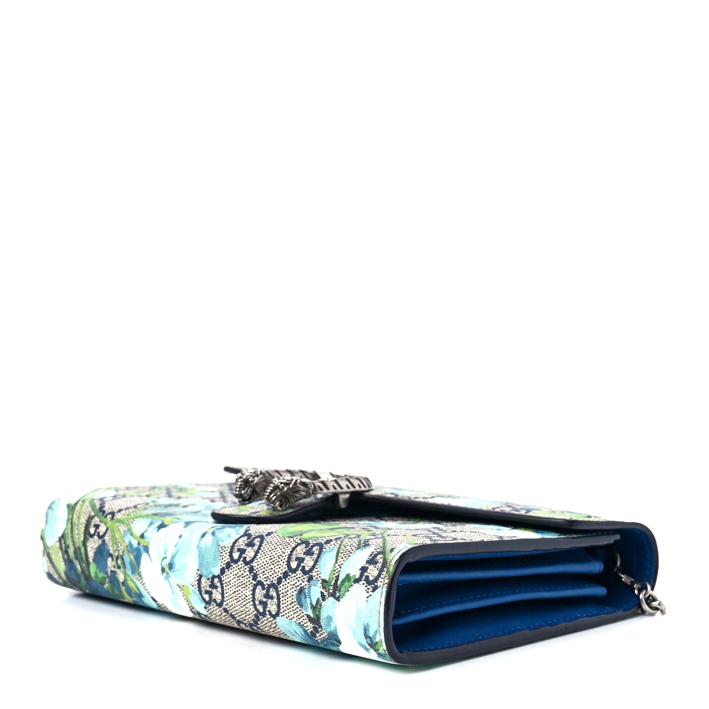 GG Supreme Monogram Blooms Mini Dionysus Chain Wallet Beige Blue Navy Vintage Blue