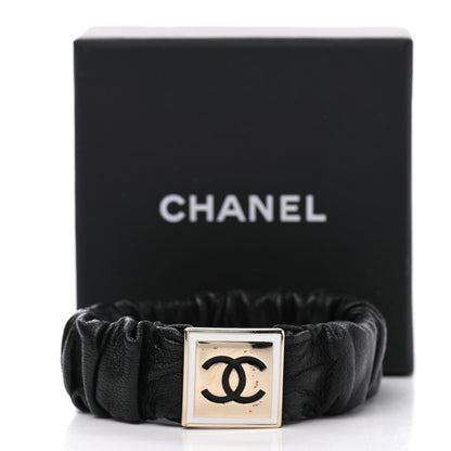 Chanel Lambskin Metal Enamel CC Hair Tie Black Gold 5 of 5