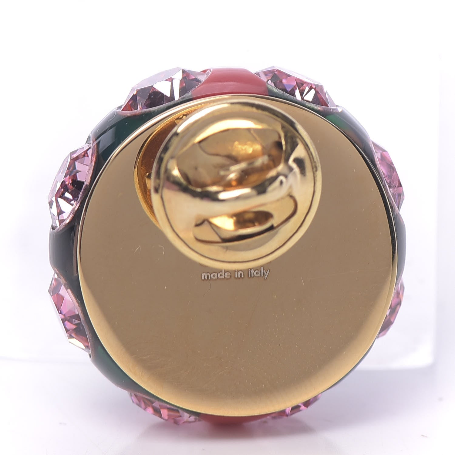 Gucci Crystal Resin Sylvie Vintage Web Brooch Green Red 5 of 5