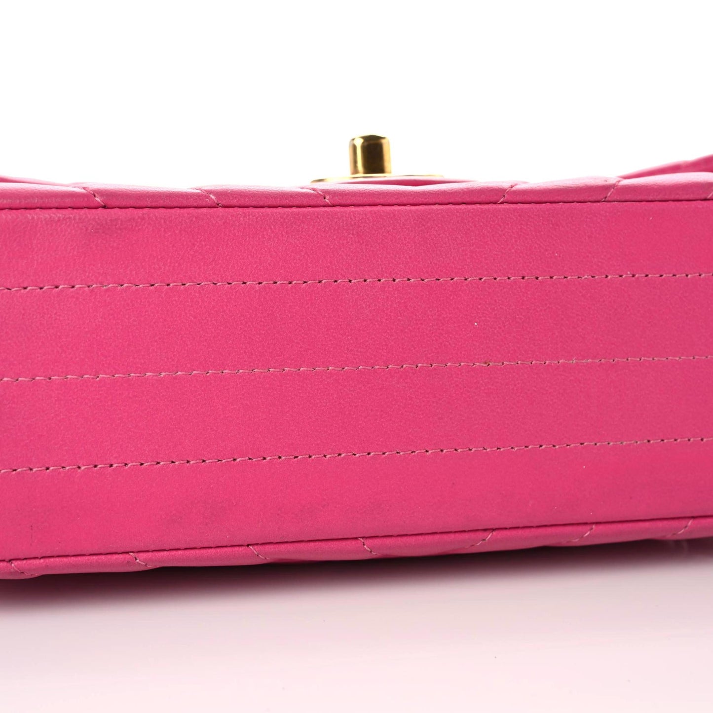 Lambskin Chevron Quilted Mini Rectangular Flap Dark Pink