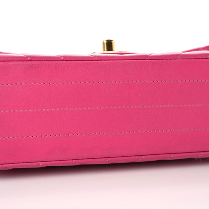 Chanel Lambskin Chevron Quilted Mini Rectangular Flap Dark Pink 10 of 19