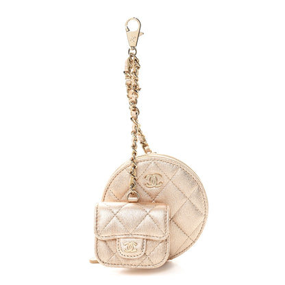 Chanel Metallic Lambskin Quilted Round Clip On Coin Purse Airpods Case Gold 1 of 9