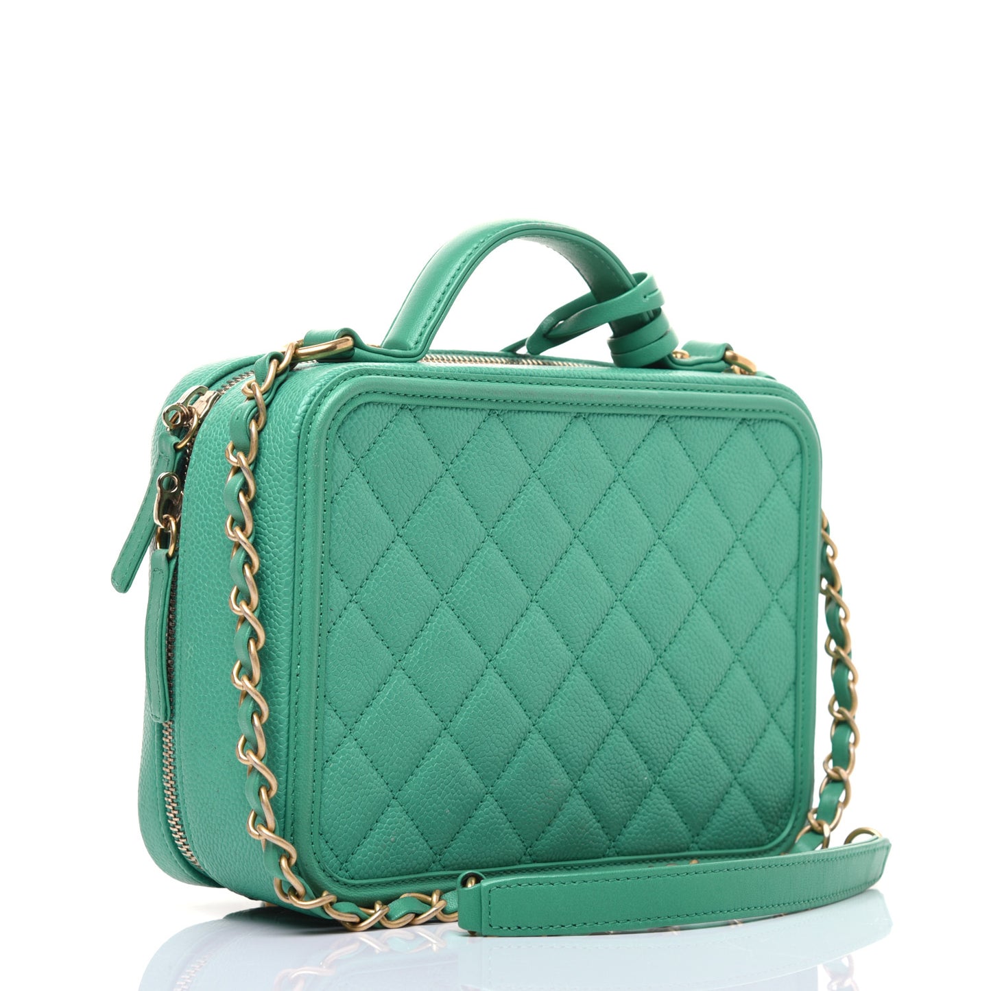 Caviar Quilted Medium CC Filigree Vanity Case Green