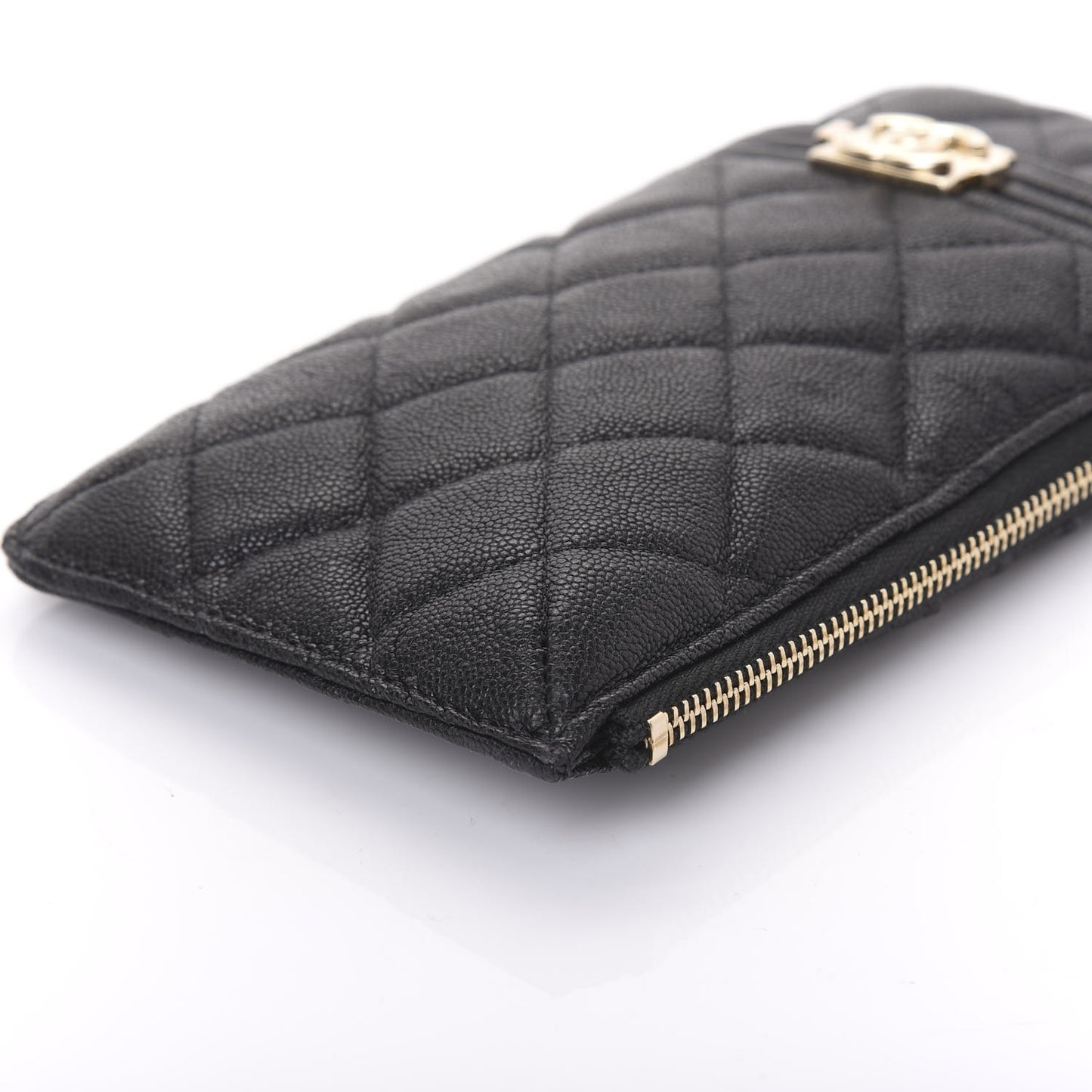Caviar Quilted Boy Flat Wallet Pouch Black