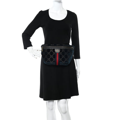 Gucci Velvet GG Monogram Web Belt Bag Blue Beige 2 of 10